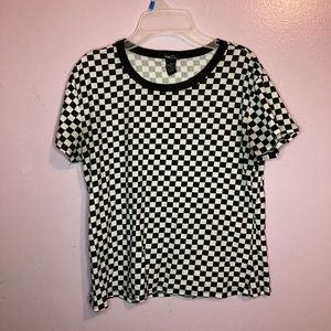 White and black checkered shirt